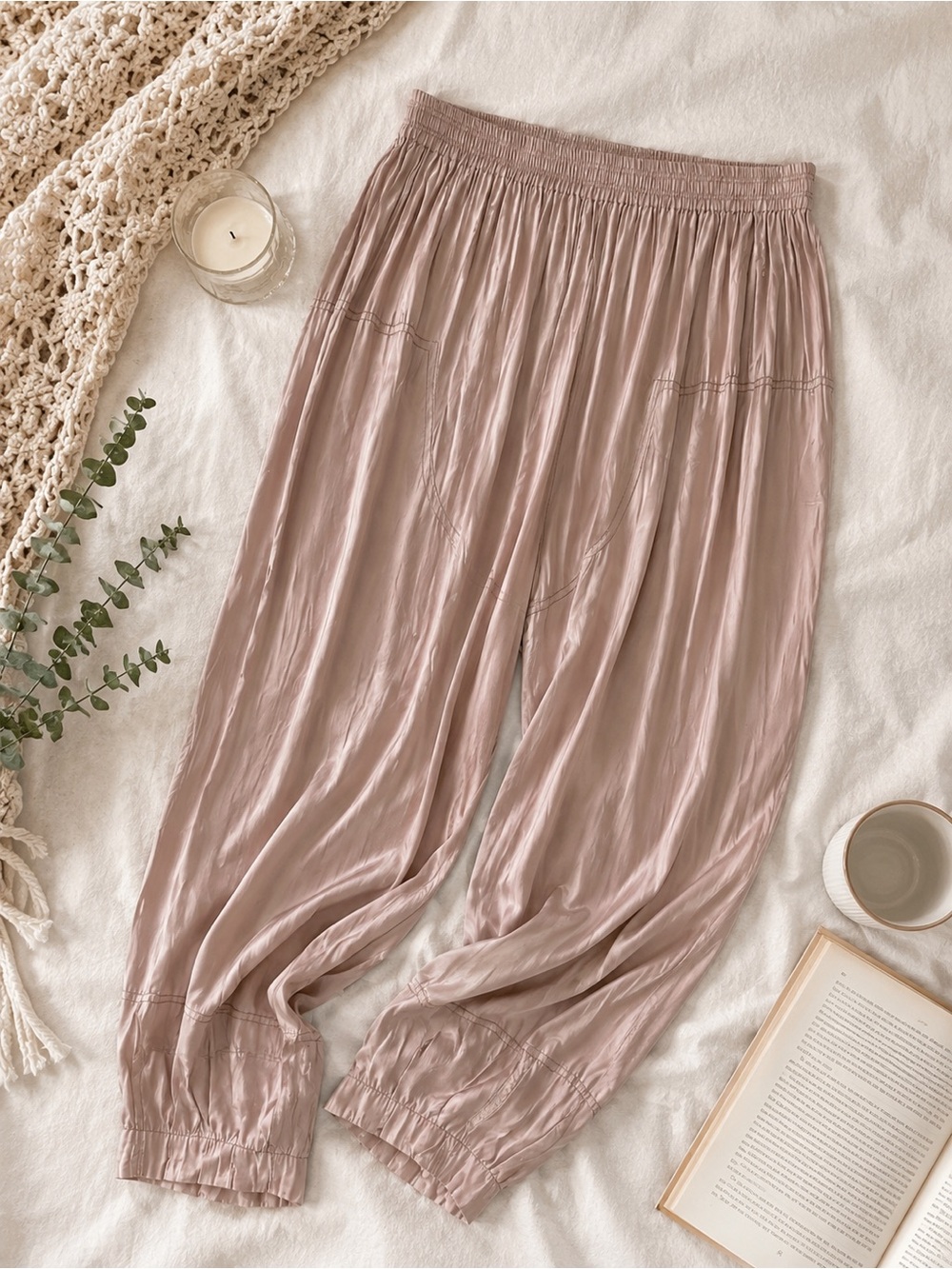 Intimately Free People Pajama Pants Small Blush Pink Silky Lounge Sleepwear